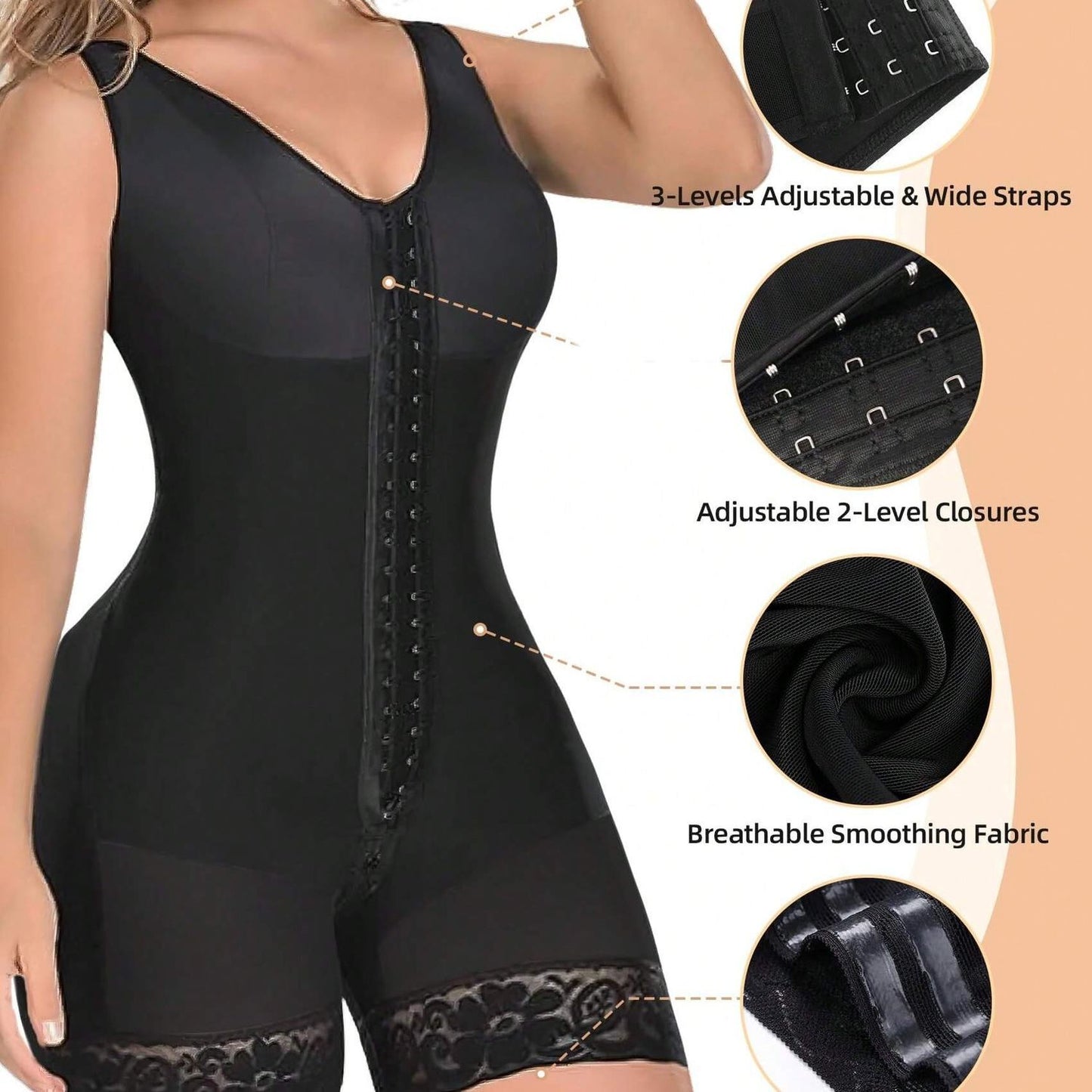 Fajas Women's Shapewear, Full Body Sculpting After Abdominal Control, Hip Lifter With Zipper Crotch, Women's Fitness Set