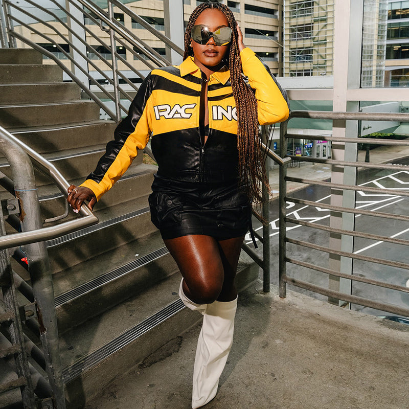 Sexy Leather Shorts & Moto Jacket 2-Piece Set – Streetwear Club Outfit