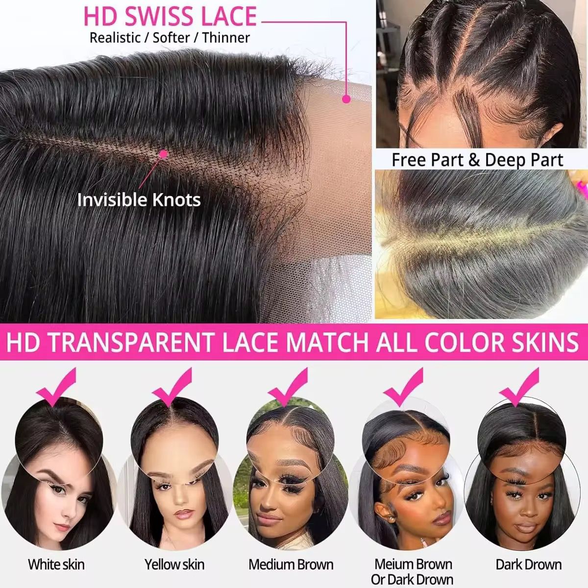 Lace Front Wig 180% Density Short Bob Wig with Transparent Lace Frontal Pre Plucked With Baby Hair Natural Color