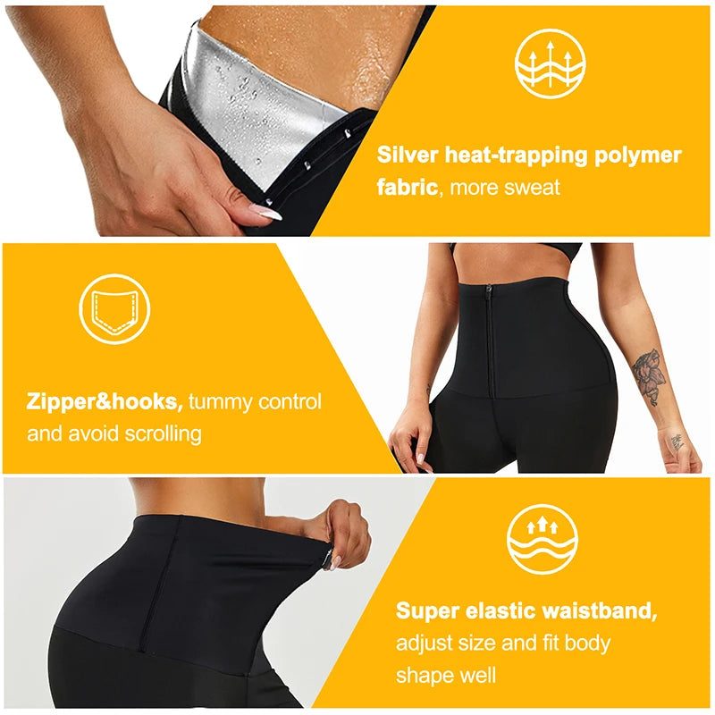 High Waist Sauna Pants for Women – Sweat Shapewear Leggings, Slimming Workout & Fitness Tights